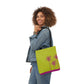 Magenta Pop Flowers on Chartreuse Polyester Canvas Tote Bag