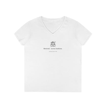 Retired. Loves Fashion. 100% Cotton V-Neck T-Shirt