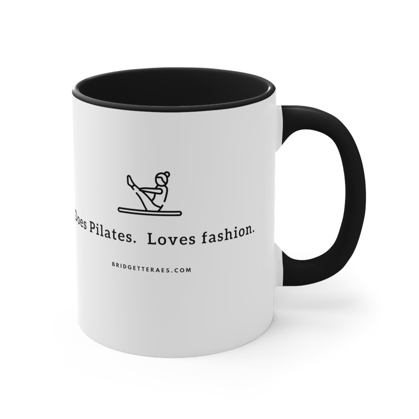 Does Pilates.  Loves Fashion. 11oz Accent Coffee Mug