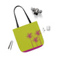 Magenta Pop Flowers on Chartreuse Polyester Canvas Tote Bag