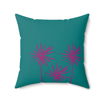 Magenta Pop Flowers on Teal Square Pillow Case