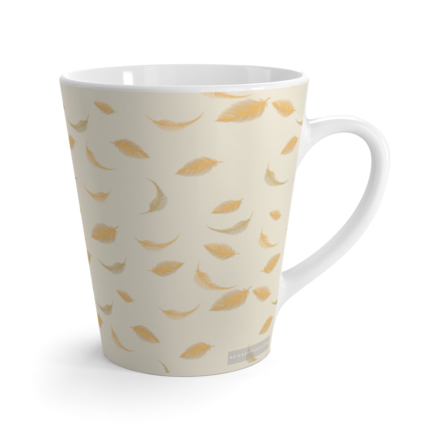 Gold Cascading Feathers,12 oz. Latte Mug
