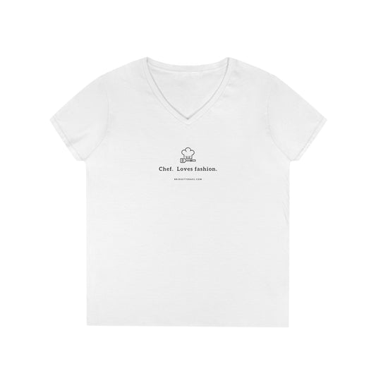 Chef.  Loves Fashion. 100% Cotton V-Neck T-Shirt