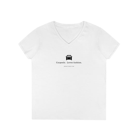 Carpools.  Loves Fashion. 100% Cotton V-Neck T-Shirt