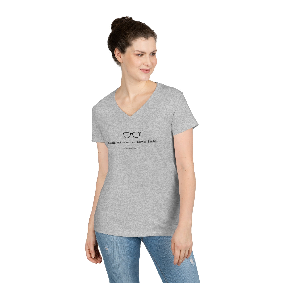 Intelligent Woman. Loves Fashion. 100% Cotton V-Neck T-Shirt