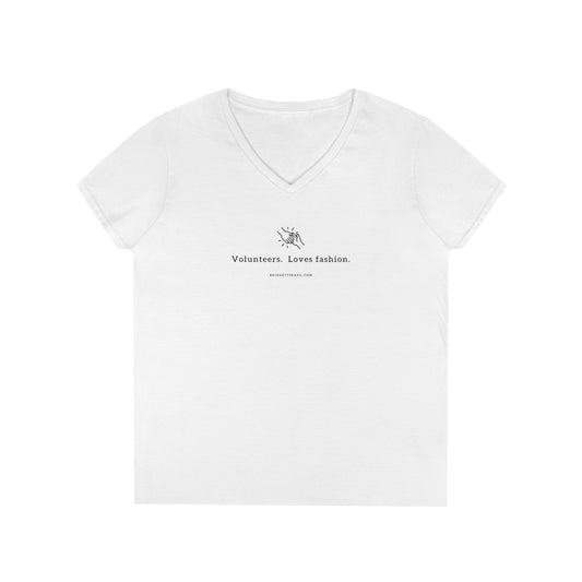 Volunteers. Loves Fashion. 100% Cotton V-Neck T-Shirt